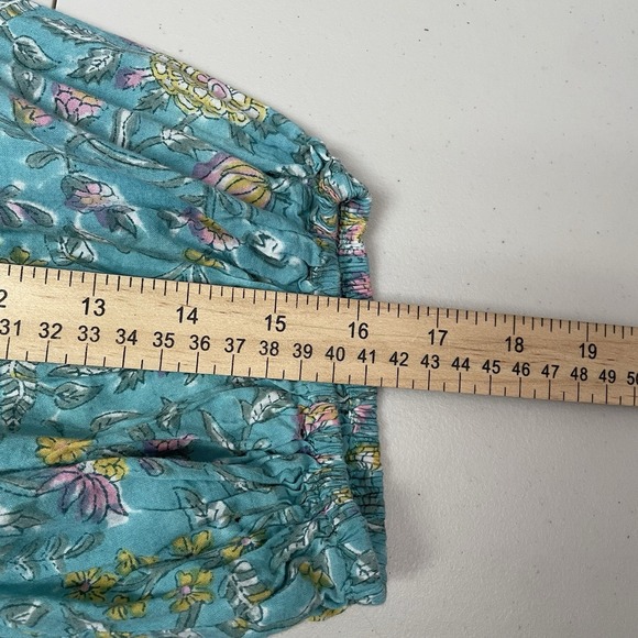 Wayward Fancies Womens XL Dress Green Floral Print Cotton Tiered Trapeze Peasant - Picture 6 of 6